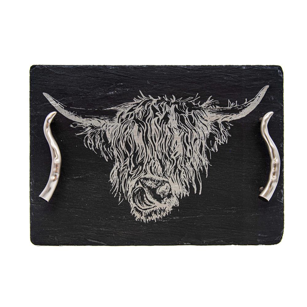 Selbrae House Serving Tray Medium - Highland Cow with Horn Handles